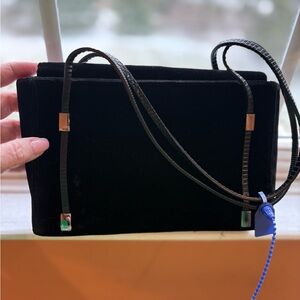 Gucci Tom Ford Chic Black Velvet snake skin Shoulder Bag Posh Authenticated